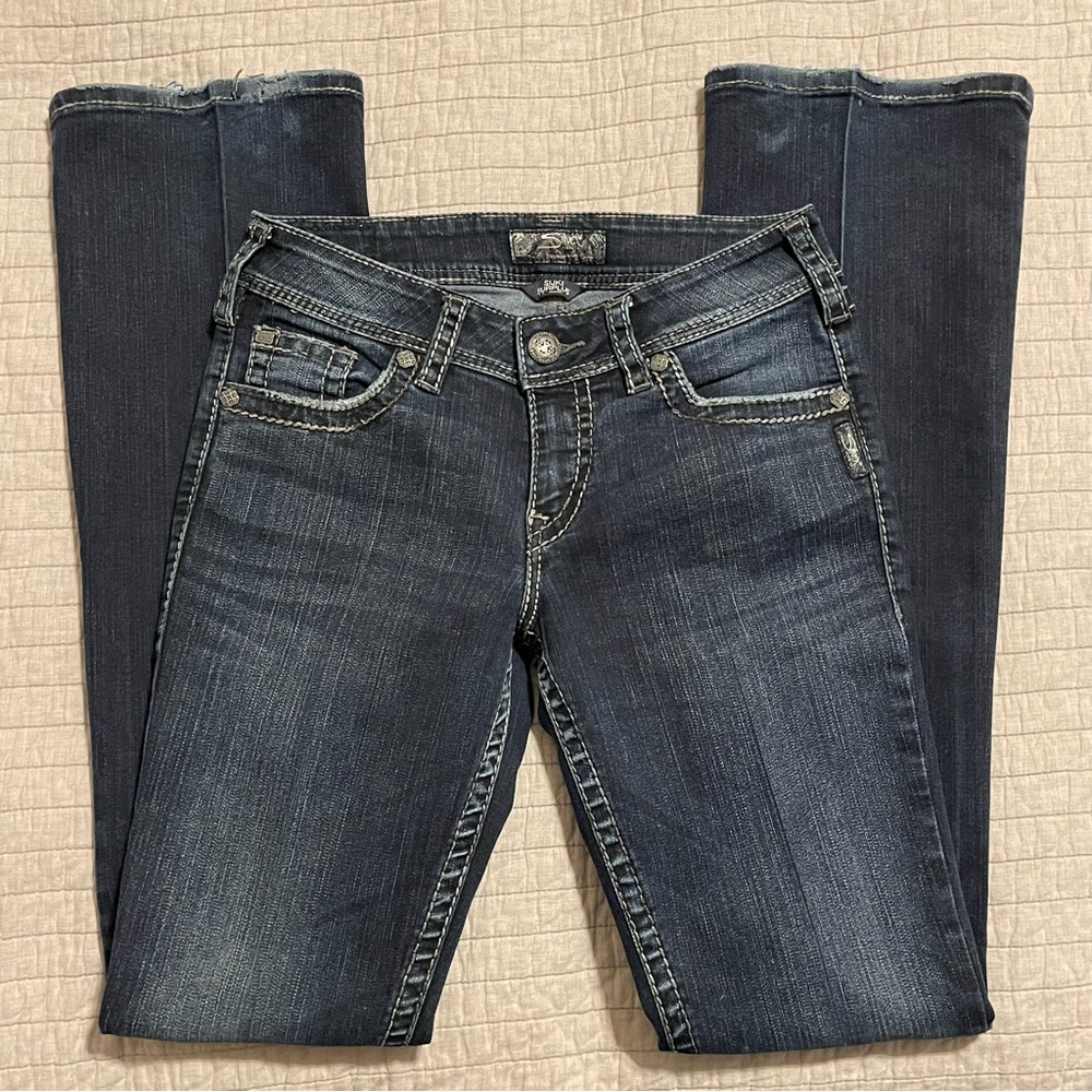 Silver Jeans Size 29 Blue Suki Surplus Bootcut Stretch Designer Dark Wash Denim - Picture 6 of 11